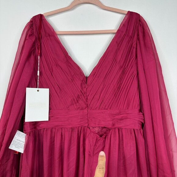 FLAWED - NWT Mac Duggal Ruffle Tiered Puff Sleeve A Line Gown 18 Berry #8247 - Picture 12 of 16